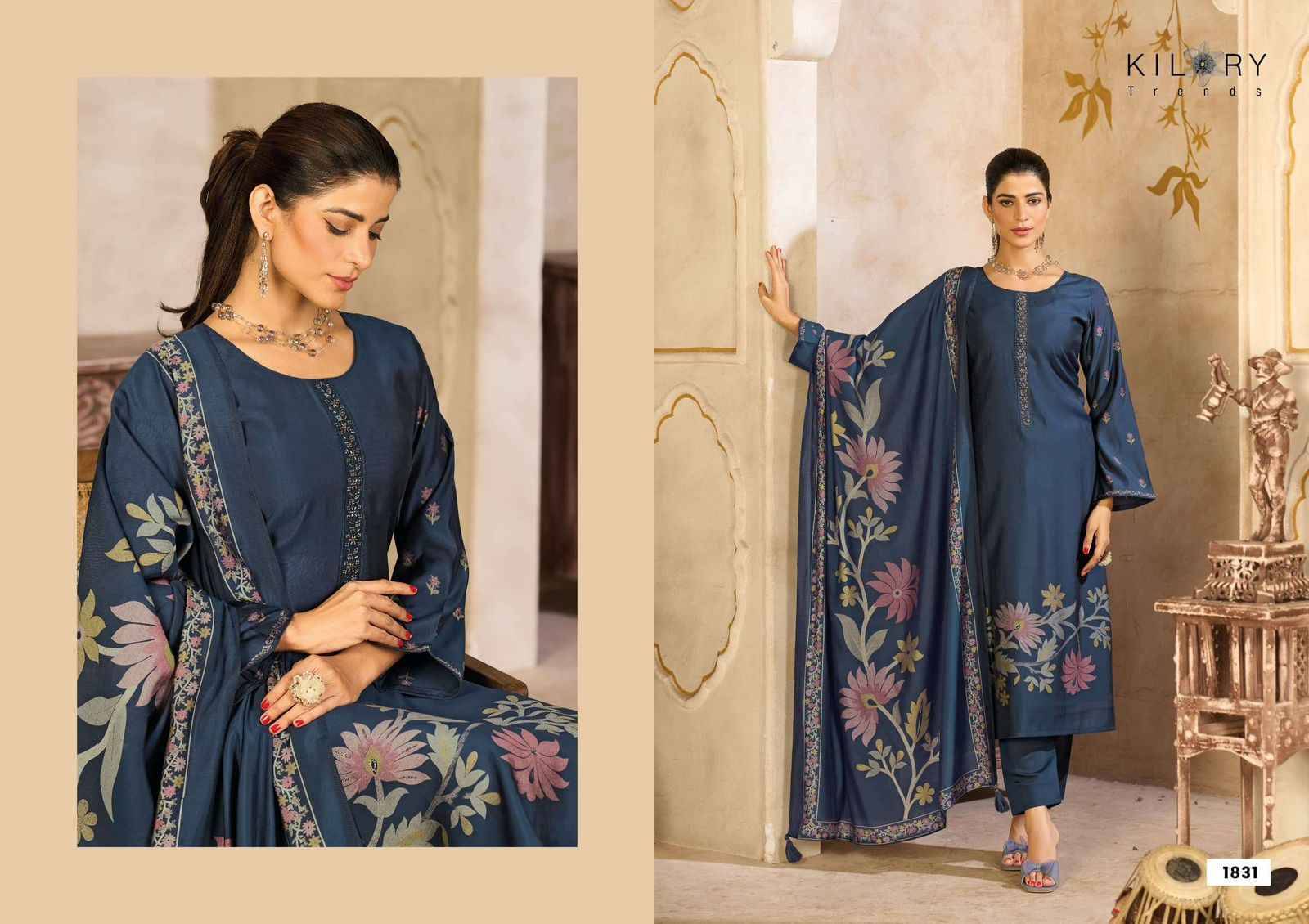 ZARINA PLUS By KILORY TRENDS 1831 To 1836 Series eautiful Festive Suits Colorful Stylish Fancy Casual Wear & Ethnic Wear PURE MUSLIN SILK DIGITAL FOIL PRINT Dresses At Wholesale Price